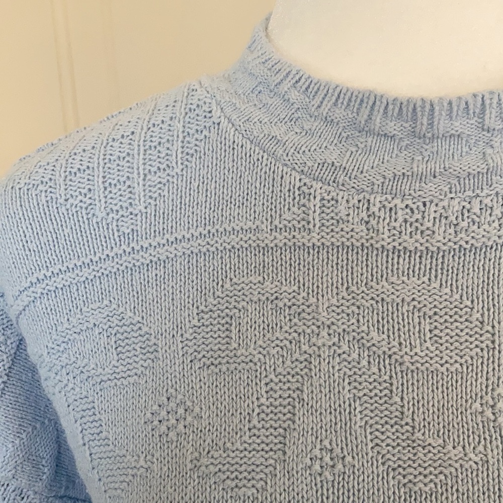 Bentley, powder blue 100% cotton summer sweater in heart and bow design, size L - Picture 2 of 5